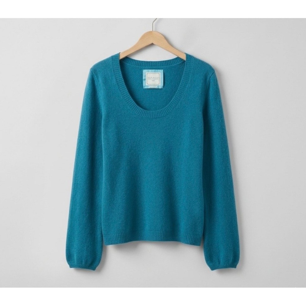 Old Navy 100% Cashmere Sweater Teal Blue Scoop Neck Puff Sleeve Medium